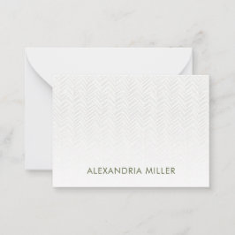 Olive Green Herringbone-Flachbezugskarte mit Name Mitteilungskarte