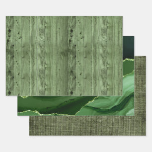 Olive Green Imitats Wood Geschenkpapier Set