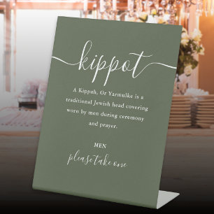 Olive Green Jewish Wedding Kippot Script Yarmulke Sockelschild