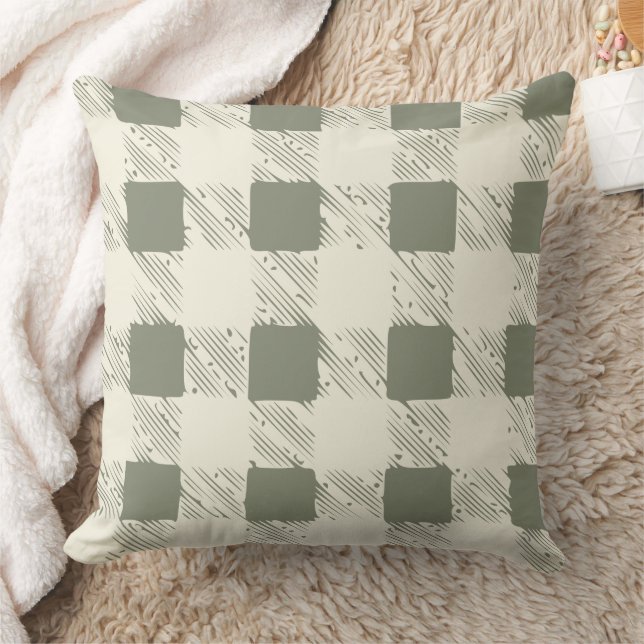 Olive Green Kariert Kissen (Decke)