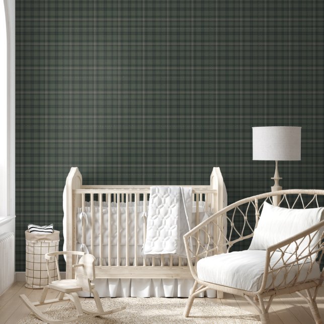 Olive Green Kariert Modern Farmhouse Tartan Tapete (Kinder)