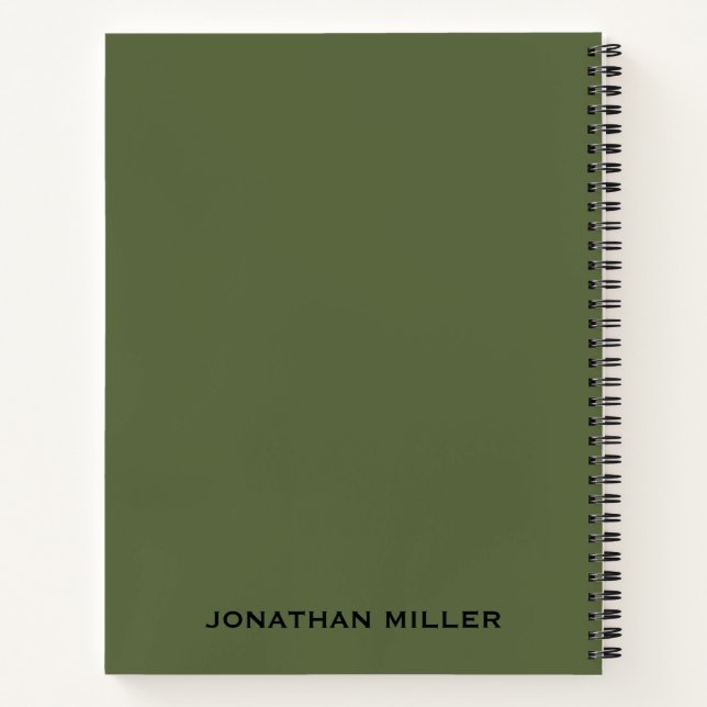 Olive Green Links Handed Personalisiert Name Noteb Notizbuch (Rückseite)