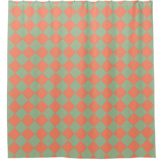 Olive Green Lmon Pink Schachbrett Diamant Muster Duschvorhang (Vorderseite)