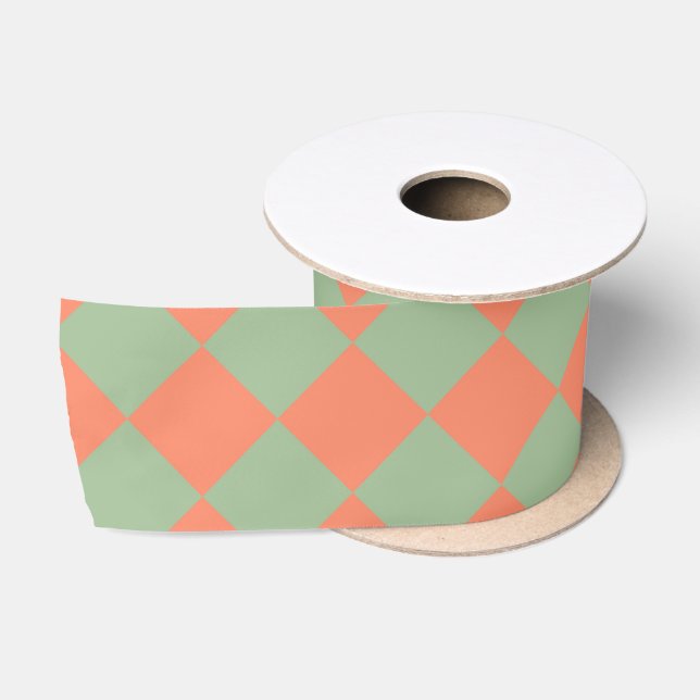 Olive Green Lmon Pink Schachbrett Diamant Muster Satinband (Spule)