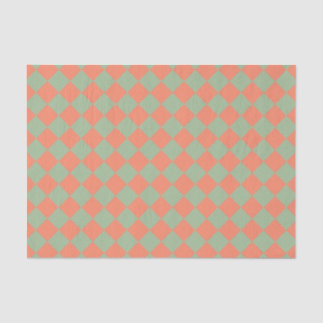 Olive Green Lmon Pink Schachbrett Diamant Muster Seidenpapier (Vorderseite)