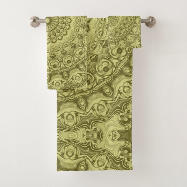 Olive Green Mandala Design Badhandtuch Set (Insitu)