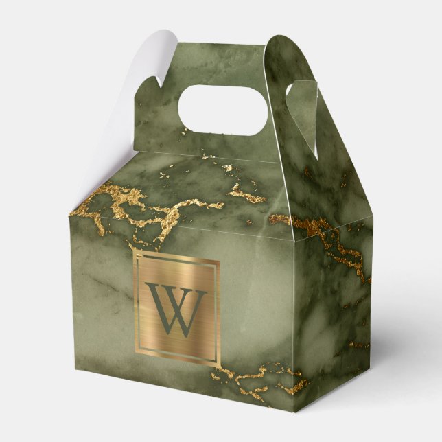 Olive Green Marble Gold Monogram Geschenkschachtel (Vorderseite)