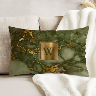 Olive Green Marble Imitate Gold Foil Monogram Dekokissen