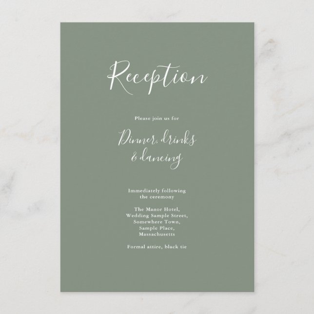 Olive Green Minimal Moderne Hochzeitsempfangskarte Begleitkarte (Vorderseite)