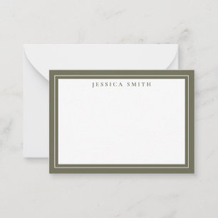 Olive Green Minimalistisch Monogram Line Border Mitteilungskarte