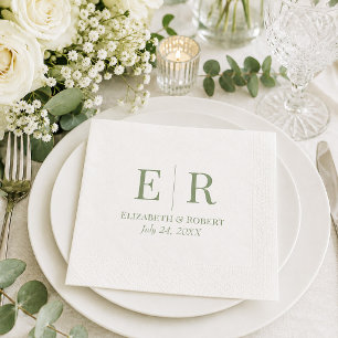 Olive Green Minimalistisch Monogram Wedding Serviette