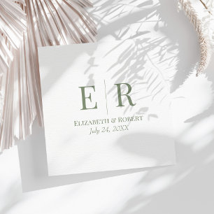 Olive Green Minimalistisch Monogram Wedding Serviette