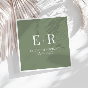 Olive Green Minimalistisch Monogram Wedding Serviette