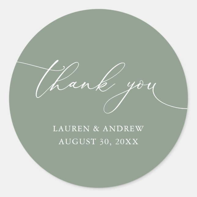 Olive Green Minimalistisch Wedding Vielen Dank Runder Aufkleber (Vorderseite)
