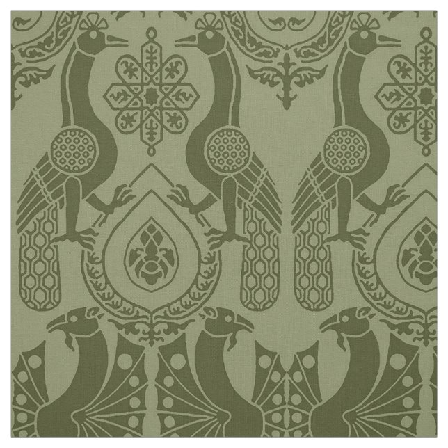 Olive Green Mittelalterliche Friedhöfe und Drachen Stoff (Muster)