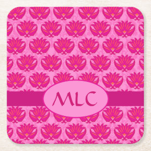 Olive Green Modern Paisley Pattern Monogram Rechteckiger Pappuntersetzer