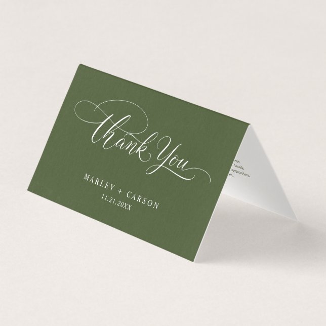 Olive Green Modern Script Wedding Folded Thank You (Vorderseite)