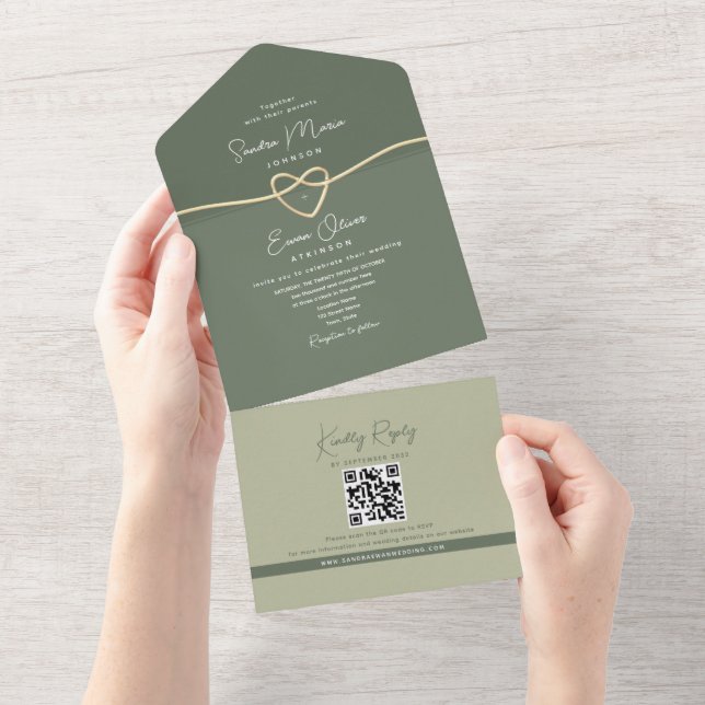 Olive Green Modern Wedding All In One Einladung (Abreißen)