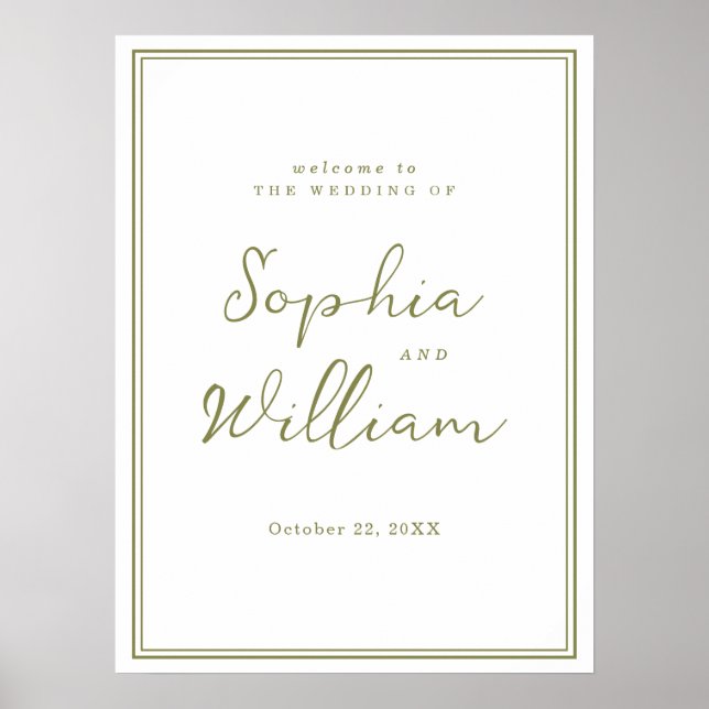 Olive Green Modern Wedding Welcome Sign Poster (Vorne)