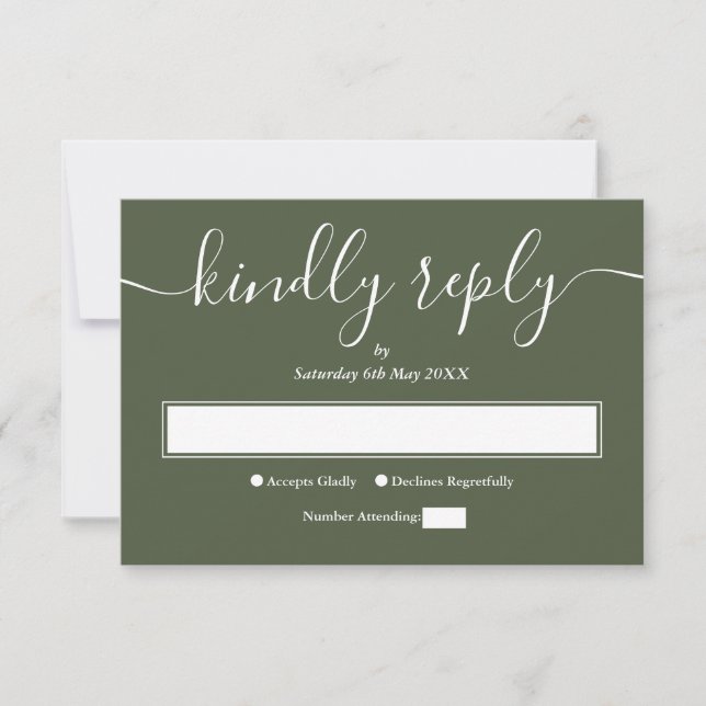 Olive Green Moderne Minimalistisch Elegante Schrif RSVP Karte (Vorderseite)