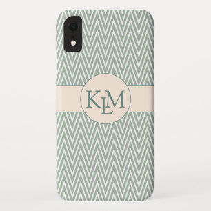 Olive Green Monogram mit Zickzack Muster Case-Mate iPhone Hülle