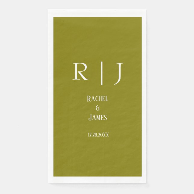 Olive Green Monogram Name Modern Elegante Wedding Serviette (Vorderseite)