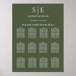 Olive Green Monogram Wedding Chart Poster
