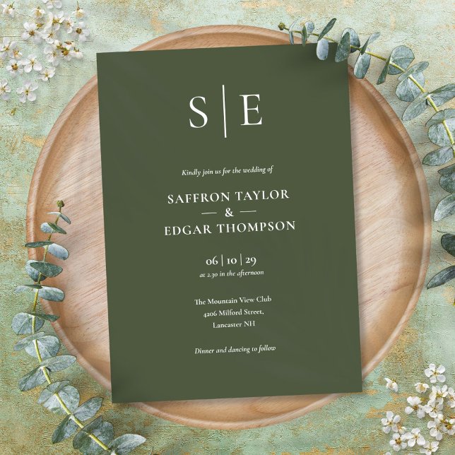 Olive Green Monogram Wedding Einladung (Olive Green Monogram Wedding Invitation)