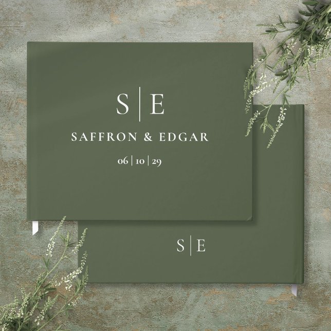 Olive Green Monogram Wedding Gästebuch (Olive Green Monogram Wedding Guest Book)