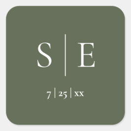 Olive Green Monogram Wedding Quadratischer Aufkleber