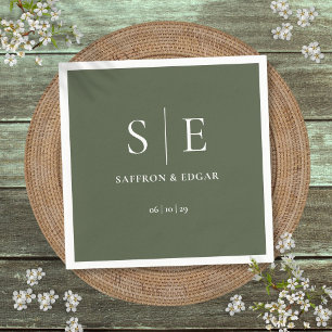 Olive Green Monogram Wedding Serviette