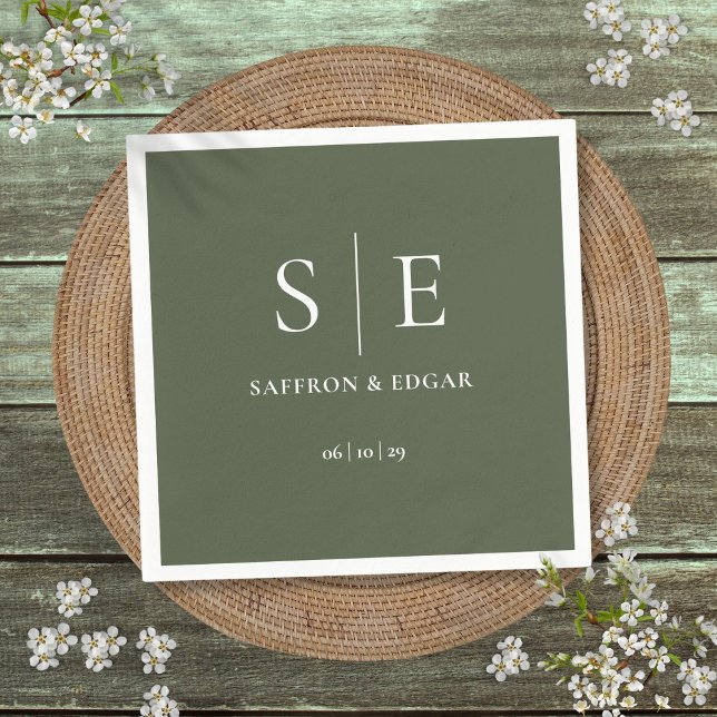 Olive Green Monogram Wedding Serviette (Olive Green Monogram Wedding Napkins)