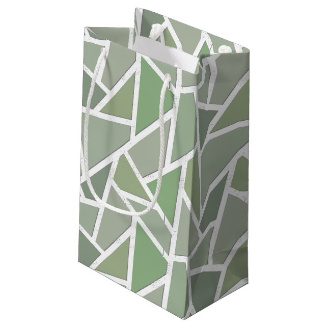 Olive-Green-Mosaik Kleine Geschenktüte (Rückseite Schrägansicht)