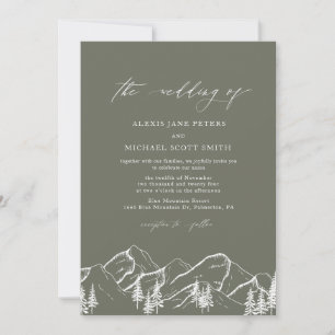 Olive Green Mountains Outdoor Pine Tree Hochzeit Einladung