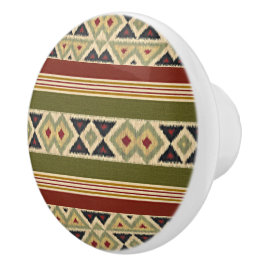 Olive Green Mustard Ochre Yellow Tribal Ikat Art Keramikknauf
