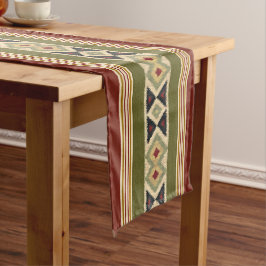 Olive Green Mustard Ochre Yellow Tribal Ikat Art Mittelgroßer Tischläufer