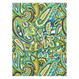 Olive Green Mustard Yellow Turquoise Blue Paisley Tischdecke