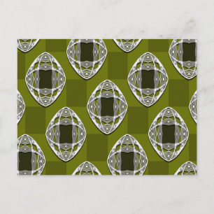 Olive Green Nouveau Checked Pattern Postkarte