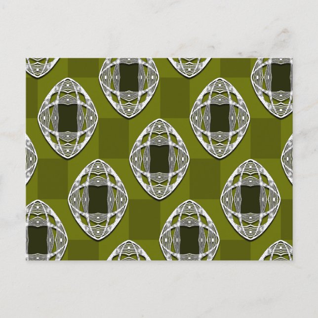 Olive Green Nouveau Checked Pattern Postkarte (Vorderseite)