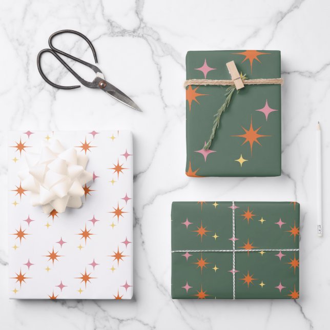 Olive Green, Orange, Pink Retro Mittelalter Jahrhu Geschenkpapier Set (Vorderseite)