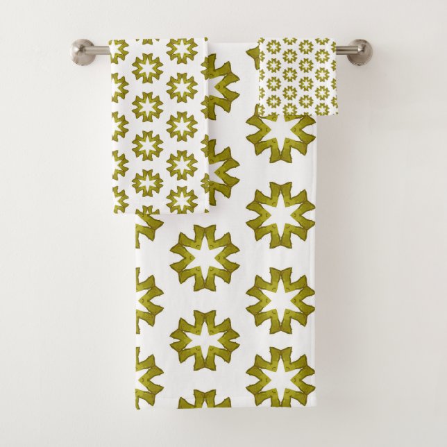 Olive Green Pattern Badhandtuch Set (Insitu)