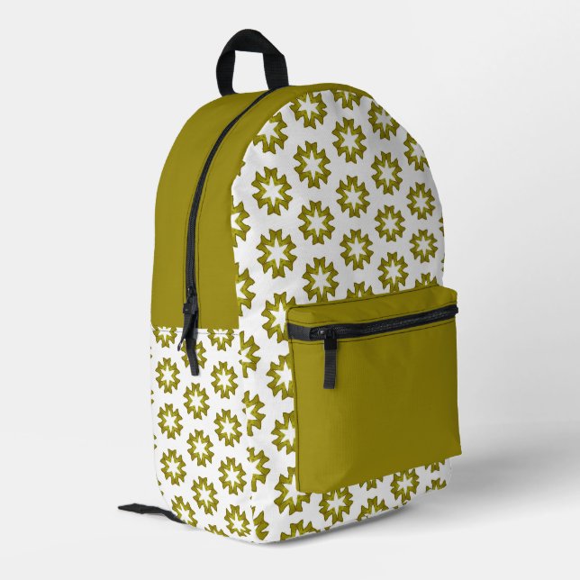 Olive Green Pattern Bedruckter Rucksack (Rückseitige Ecke links)