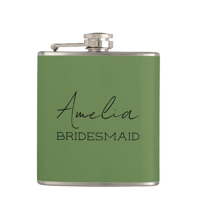 Olive Green Personalisiert Bridesmaid Flachmann (Vorderseite)