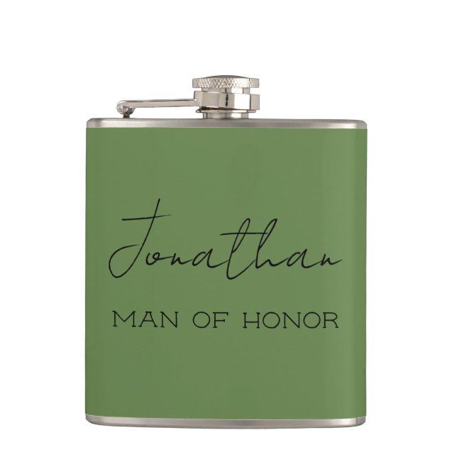 Olive Green Personalisiert Man of Ehre Flachmann (Vorderseite)
