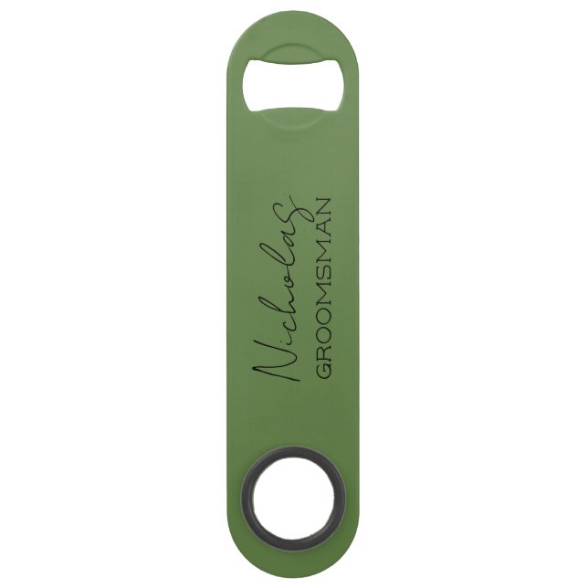 Olive Green Personalisiert Trauzeuge Speed Flaschenöffner (Vorderseite)