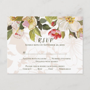 Olive Green Pink Magnolia Blume Hochzeit RSVP Postkarte