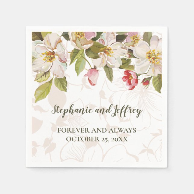 Olive Green + Pink Magnolia Blumenzwiebeln Napkins Serviette (Vorderseite)