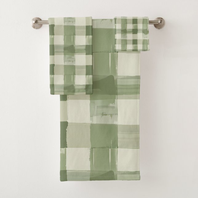 Olive Green Plaid En vichy À damiers Salle de bain (En situation)