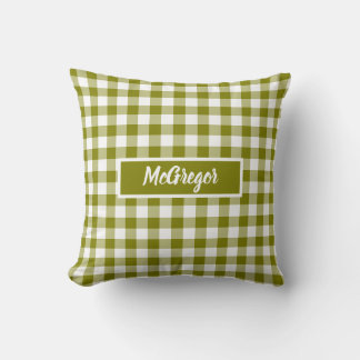 Olive Green Plaid Gingham Personalized Kissen