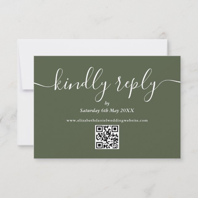Olive Green QR Code Elegant Script Kindly Antwort (Vorderseite)